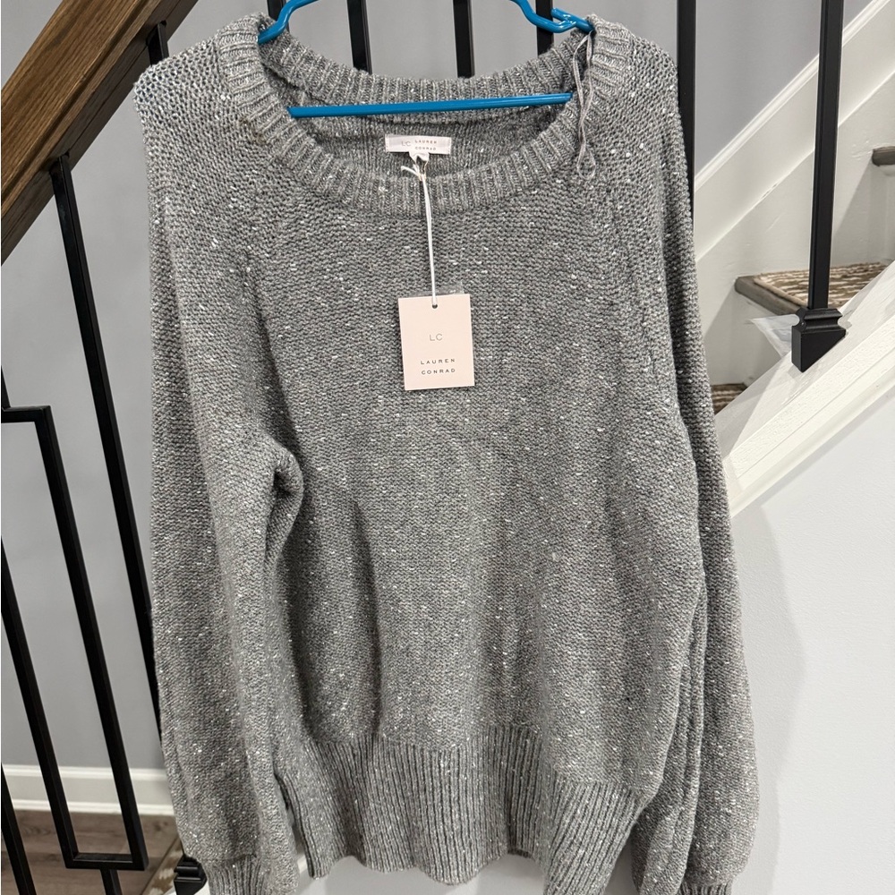 LC Lauren Conrad Heathered Gray Crew Neck Sweater